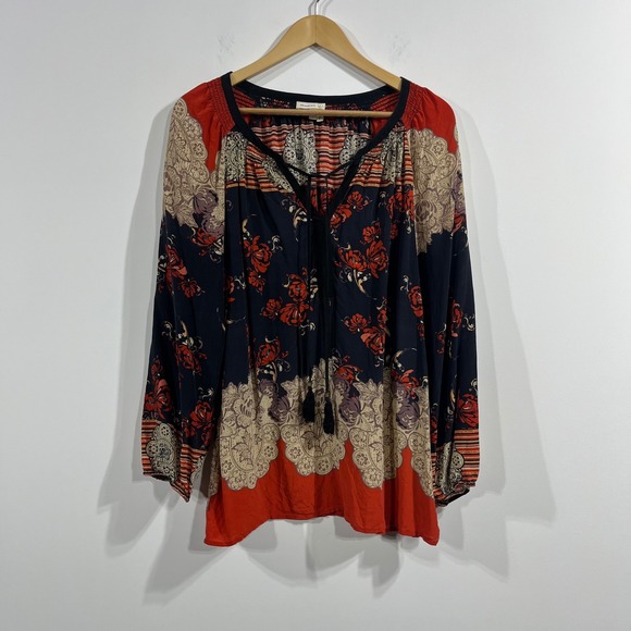 Anthropologie Tops - Meadow Rue Silk Floral Paisley Peasant Blouse Womens Large Artsy Old Money Boho